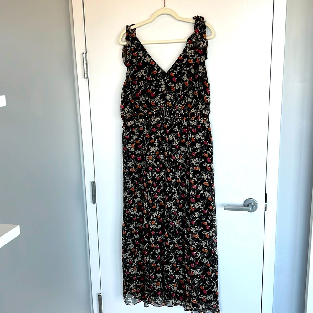Joie Black Floral Silk Midi Dress Size 14